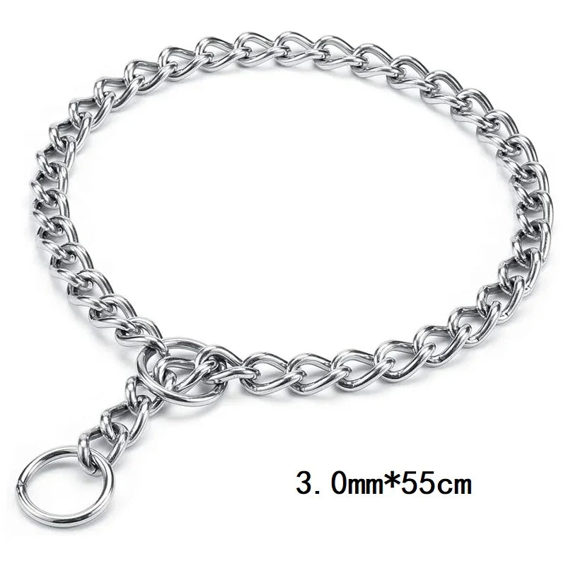 Coleira de aço inoxidável para cães, elos cubanos prateados, corrente estranguladora, coleira antiderrapante forte para cães pequenos, médios e grandes