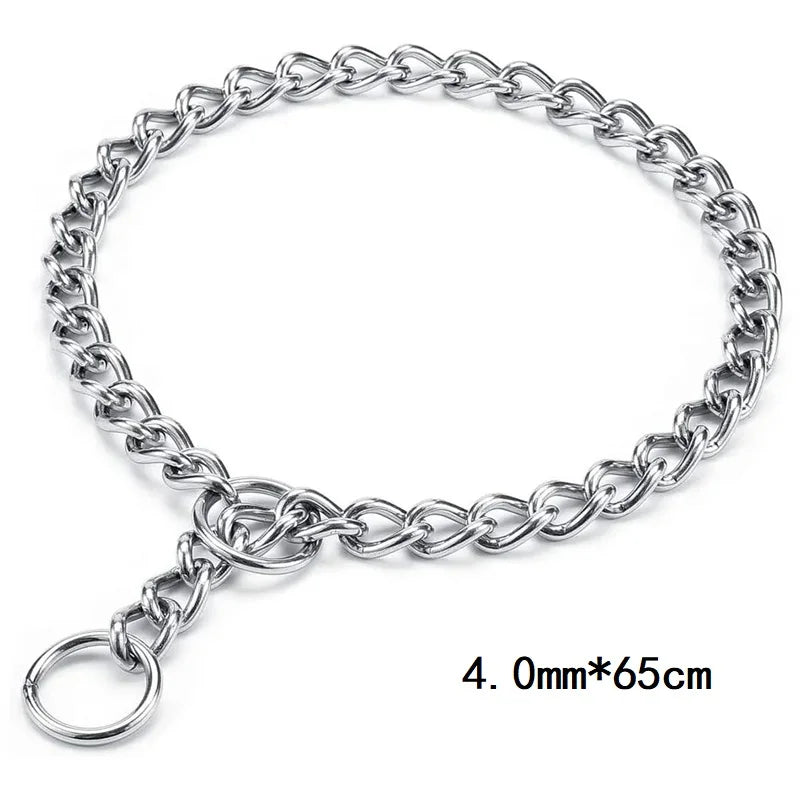Coleira de aço inoxidável para cães, elos cubanos prateados, corrente estranguladora, coleira antiderrapante forte para cães pequenos, médios e grandes