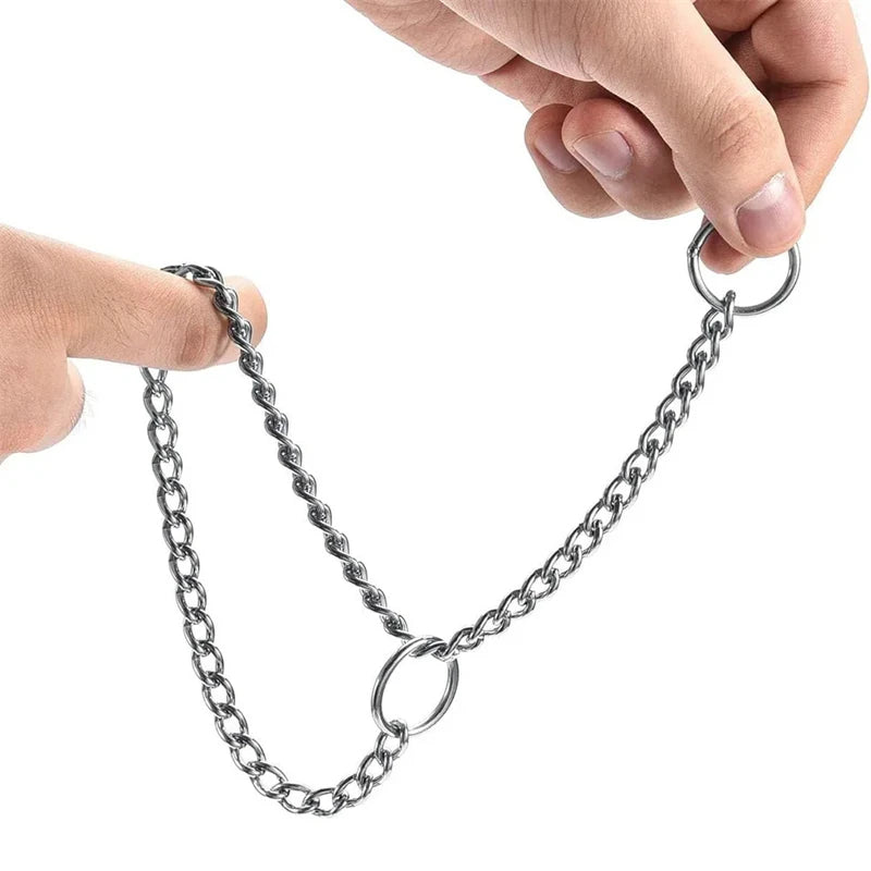 Coleira de aço inoxidável para cães, elos cubanos prateados, corrente estranguladora, coleira antiderrapante forte para cães pequenos, médios e grandes