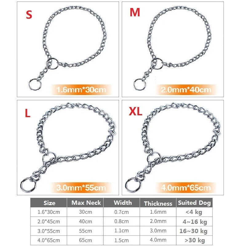Coleira de aço inoxidável para cães, elos cubanos prateados, corrente estranguladora, coleira antiderrapante forte para cães pequenos, médios e grandes