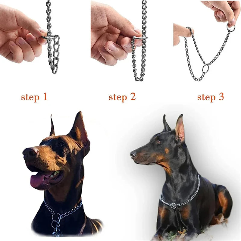 Coleira de aço inoxidável para cães, elos cubanos prateados, corrente estranguladora, coleira antiderrapante forte para cães pequenos, médios e grandes