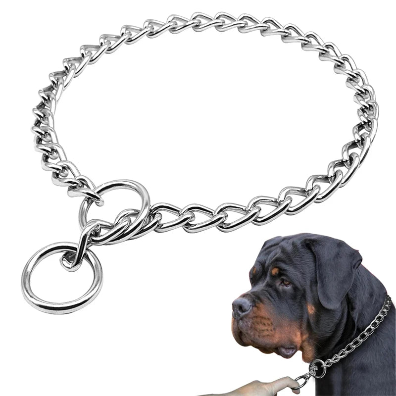 Coleira de aço inoxidável para cães, elos cubanos prateados, corrente estranguladora, coleira antiderrapante forte para cães pequenos, médios e grandes