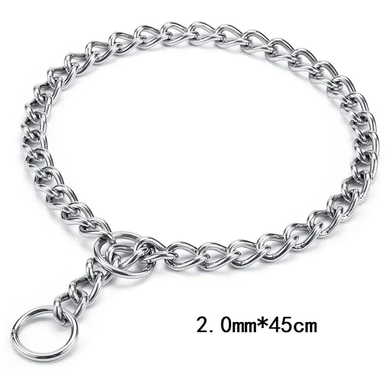 Coleira de aço inoxidável para cães, elos cubanos prateados, corrente estranguladora, coleira antiderrapante forte para cães pequenos, médios e grandes