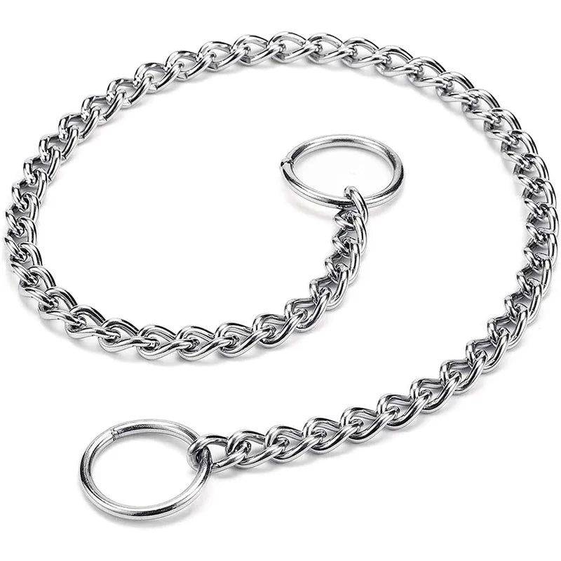 Coleira de aço inoxidável para cães, elos cubanos prateados, corrente estranguladora, coleira antiderrapante forte para cães pequenos, médios e grandes
