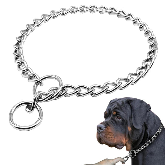 Coleira de aço inoxidável para cães, elos cubanos prateados, corrente estranguladora, coleira antiderrapante forte para cães pequenos, médios e grandes
