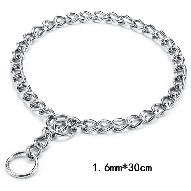 Coleira de aço inoxidável para cães, elos cubanos prateados, corrente estranguladora, coleira antiderrapante forte para cães pequenos, médios e grandes
